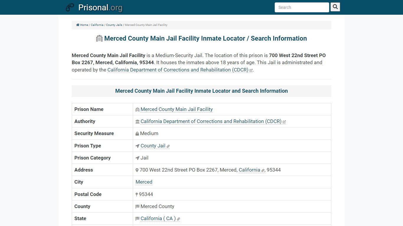 Merced County Main Jail Facility-Inmate Locator/Search ...