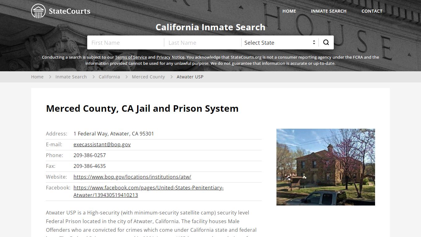 Atwater USP Inmate Records Search, California - StateCourts
